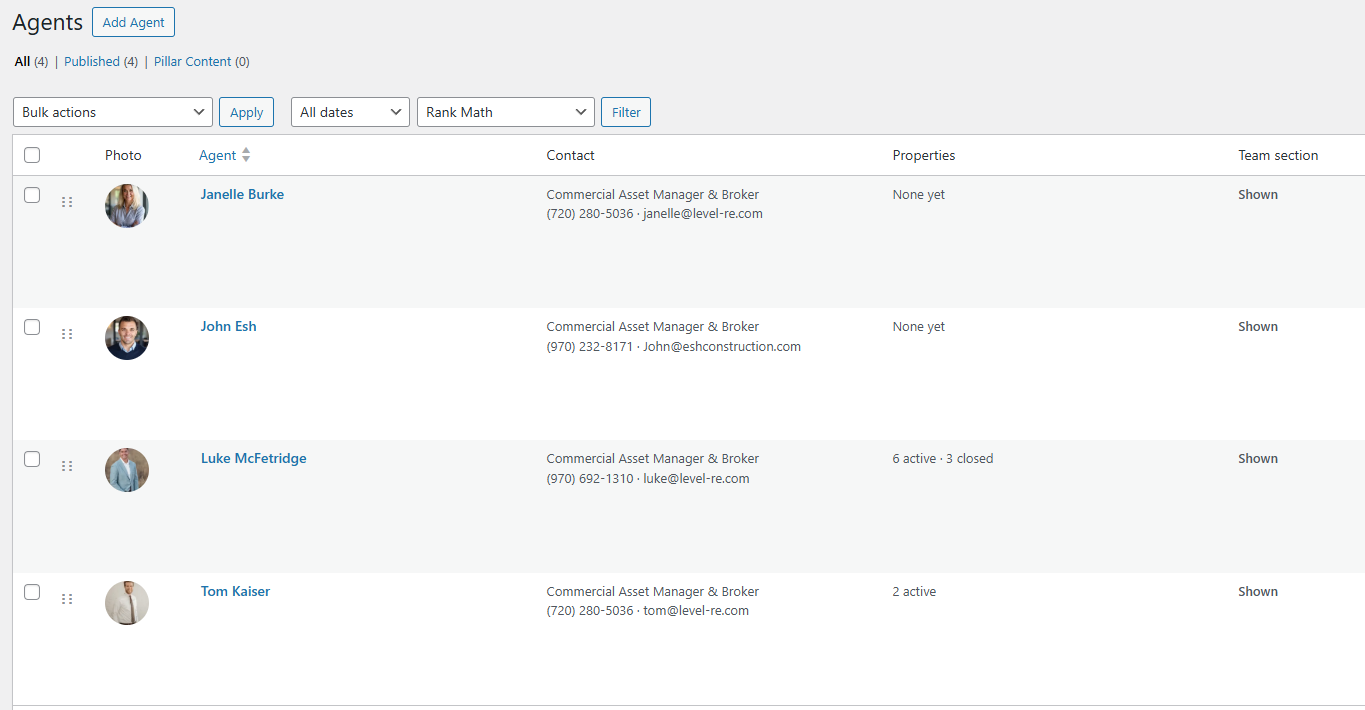 wordpess admin real estate agent management free