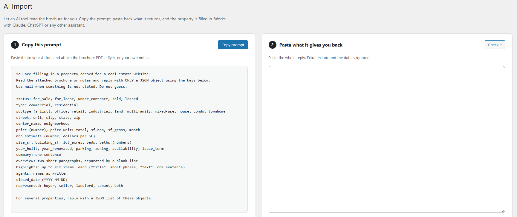 wordpress listing ai import