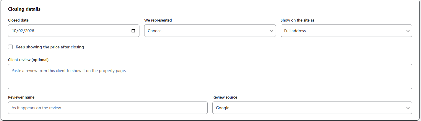 Property listing closed date settings wordpress real estate plugin