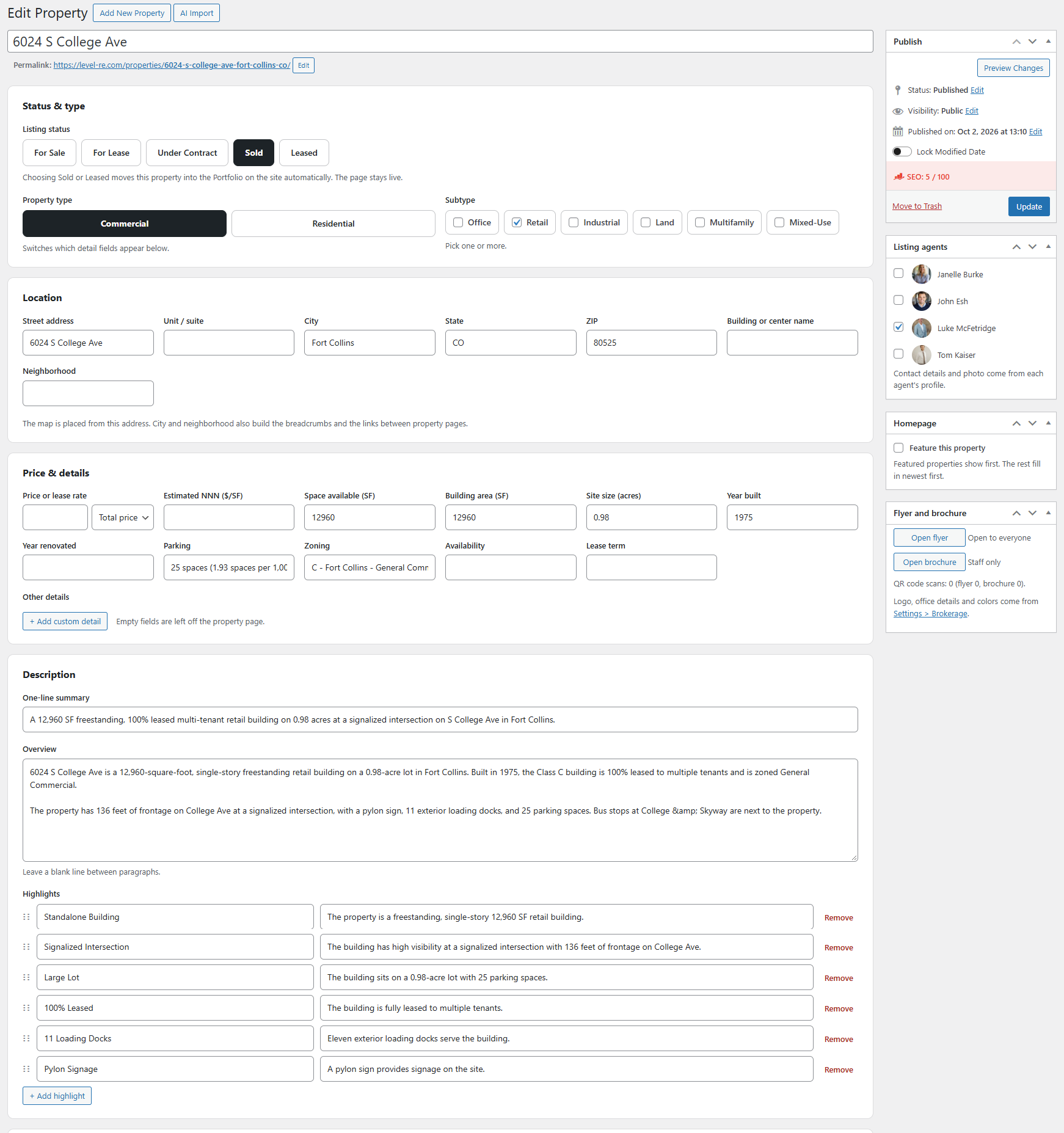 property listing admin wordpress management