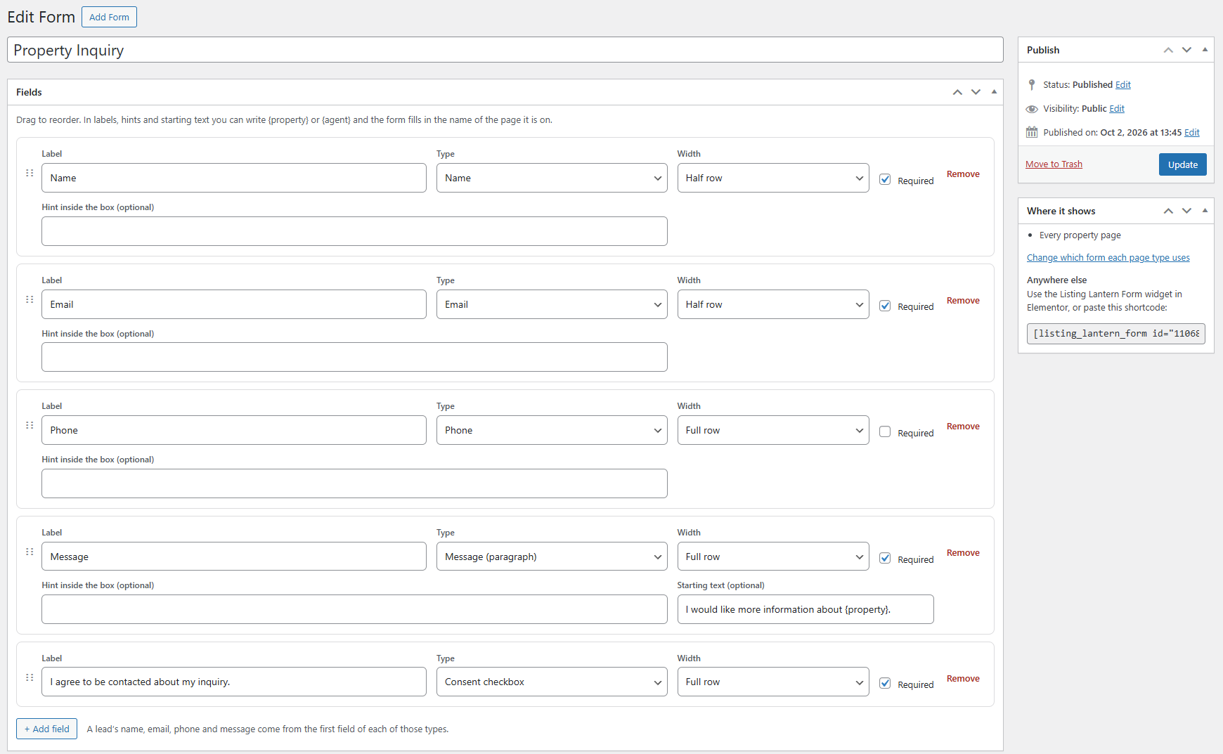 wordpress real estate lead forms admin free
