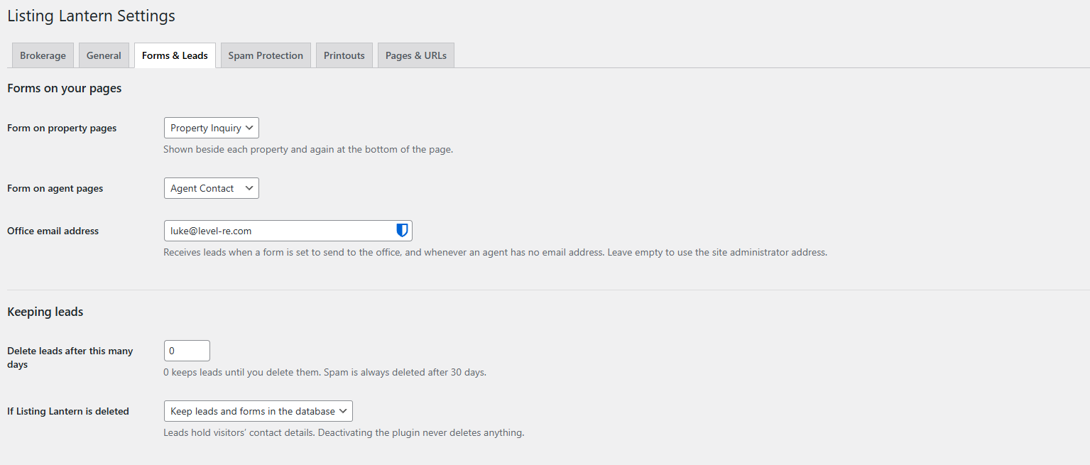 wordpress form lead settings